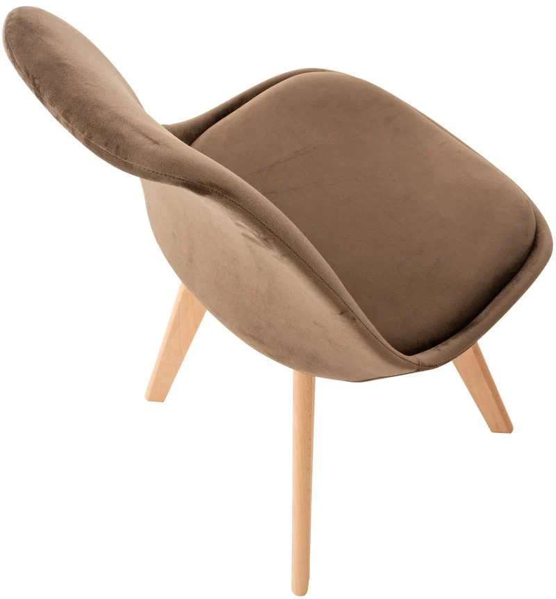 Chaise de salle à manger x1 design scandinave en velours marron et pieds en bois clair 10_0002286