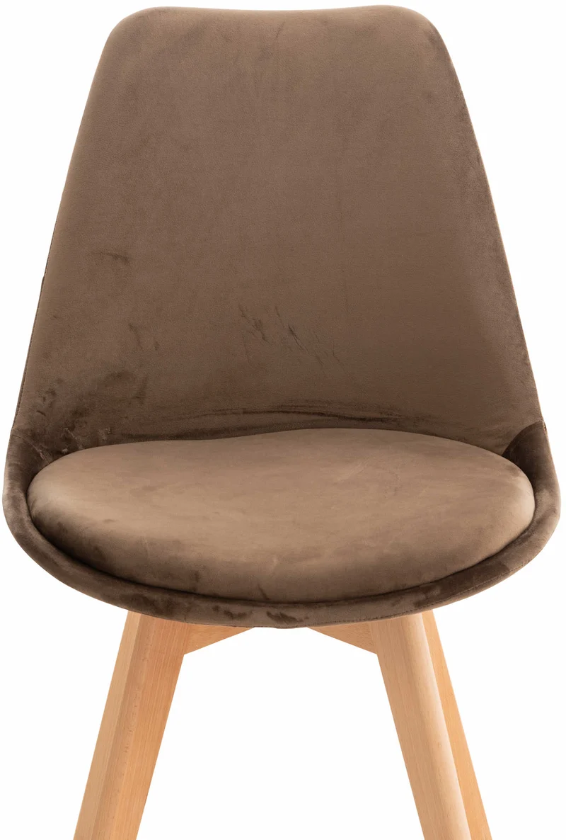 Chaise de salle à manger x1 design scandinave en velours marron et pieds en bois clair 10_0002286
