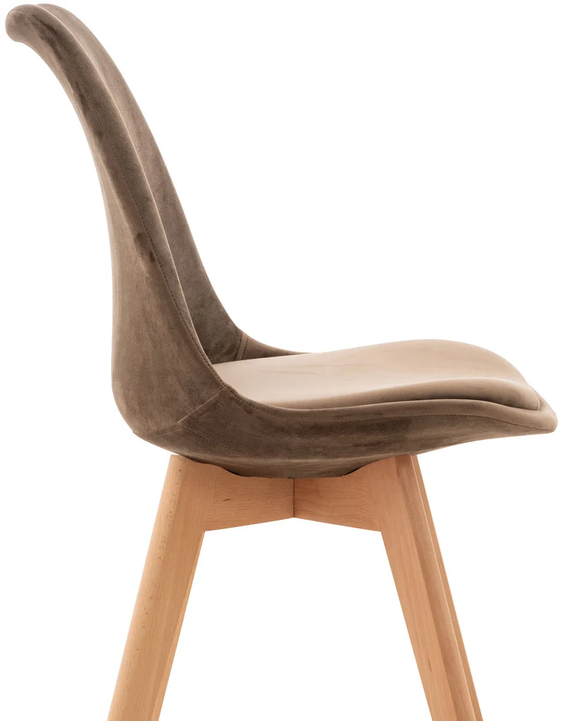 Chaise de salle à manger x1 design scandinave en velours marron et pieds en bois clair 10_0002286