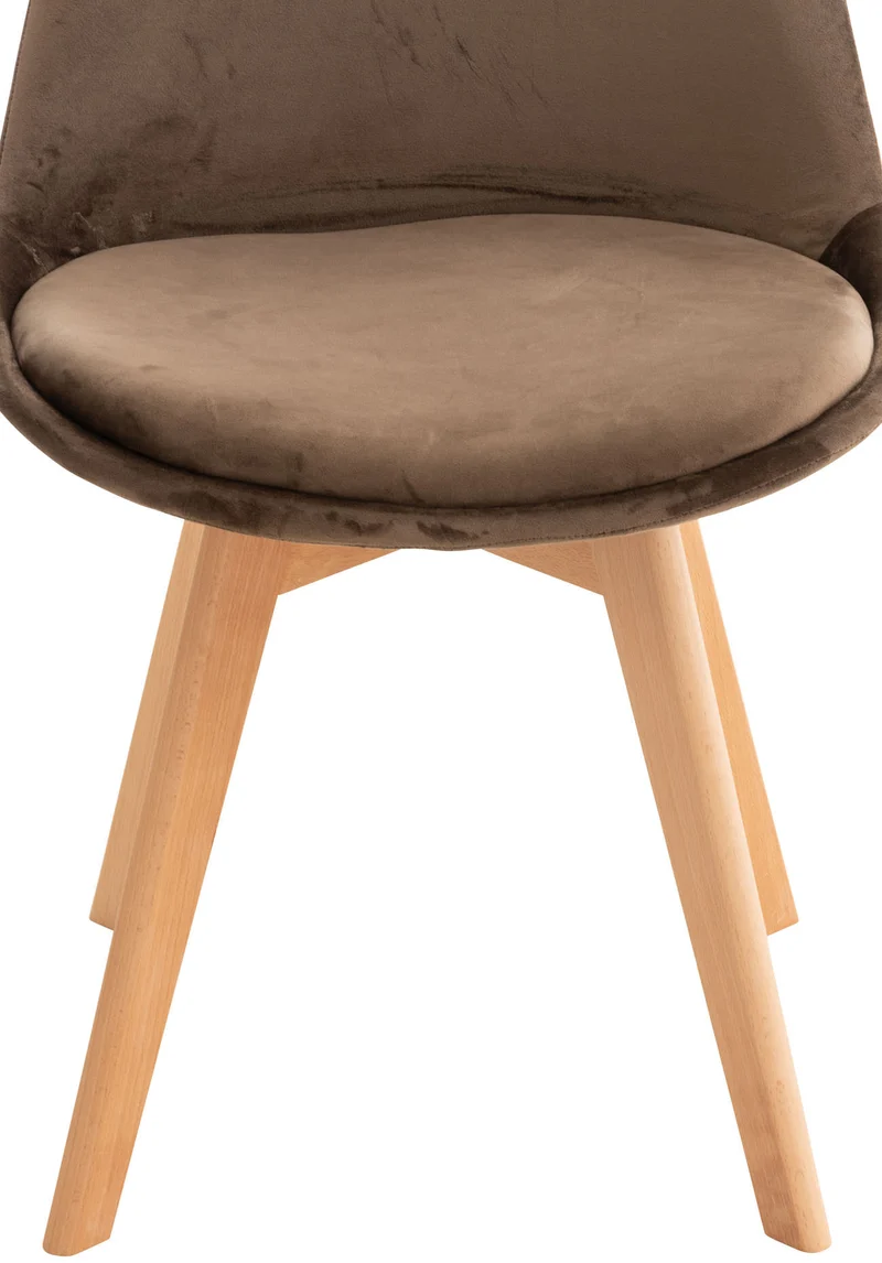 Chaise de salle à manger x1 design scandinave en velours marron et pieds en bois clair 10_0002286