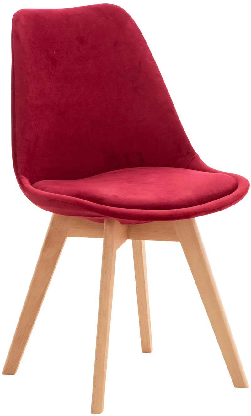 Chaise de salle à manger design scandinave en tissu velours rouge pieds bois clair FAL101544