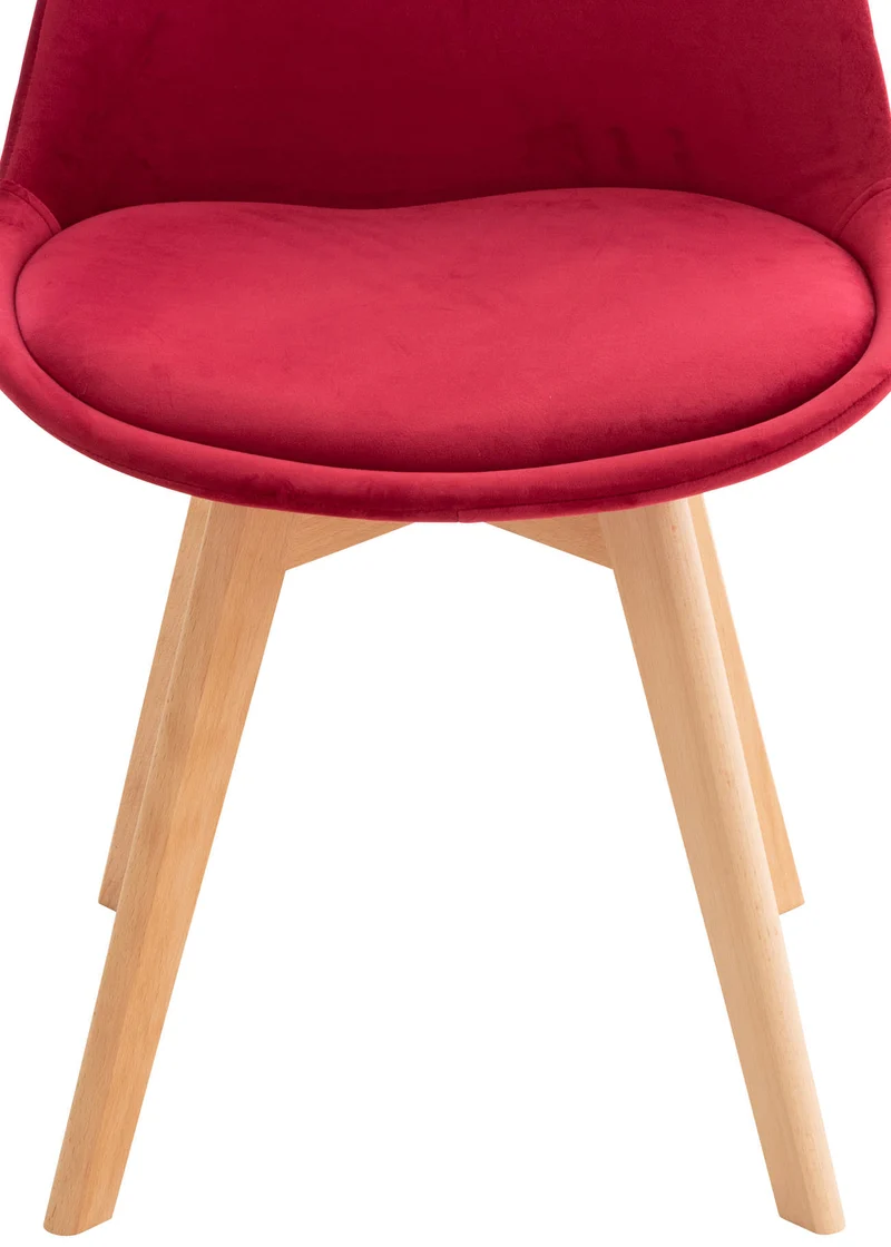 Chaise de salle à manger design scandinave en tissu velours rouge pieds bois clair FAL101544
