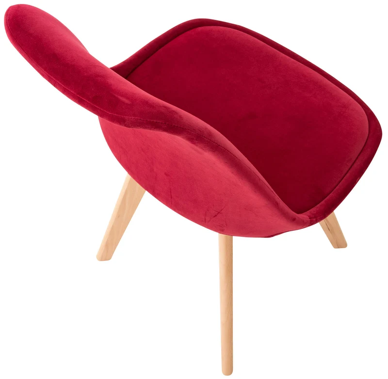Chaise de salle à manger design scandinave en tissu velours rouge pieds bois clair FAL101544