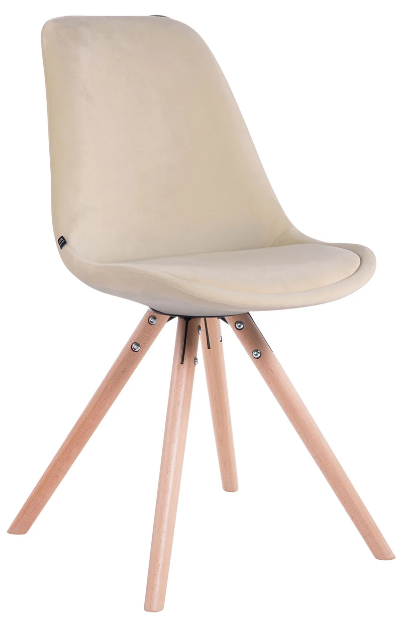 4 chaises de salle à manger style scandinave en velours crème pieds rond en bois clair CDS10305