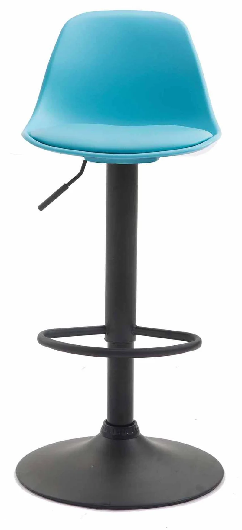 Lot de 2 tabourets de bar moderne et confortable assise en PVC bleu coque en plastique et pieds en métal noir 10_0004236