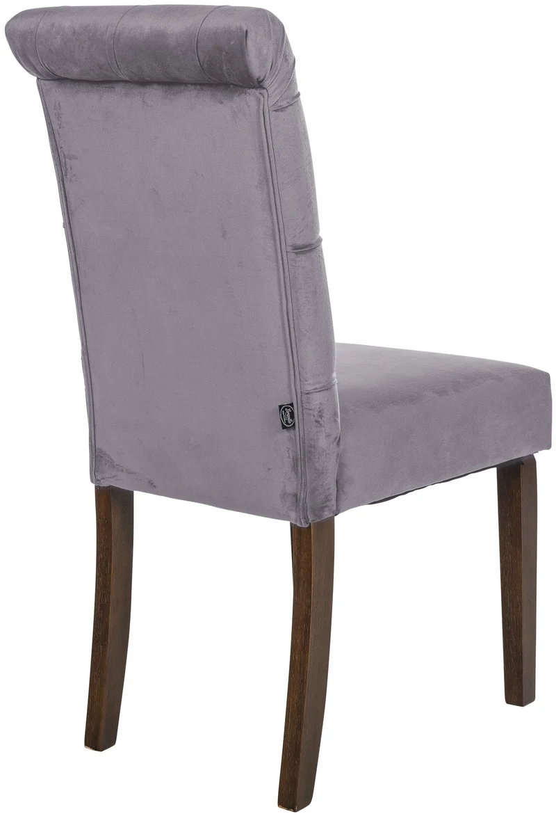 Chaise de salle à manger x1 dossier capitonné en velours gris foncé pieds en bois marron 10_0002047