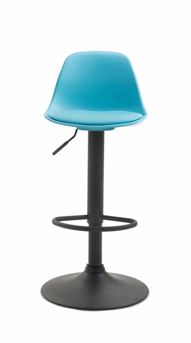 Tabouret de bar avec repose-pieds design moderne dossier en plastique et synthétique bleu pieds noir mat TDB10574