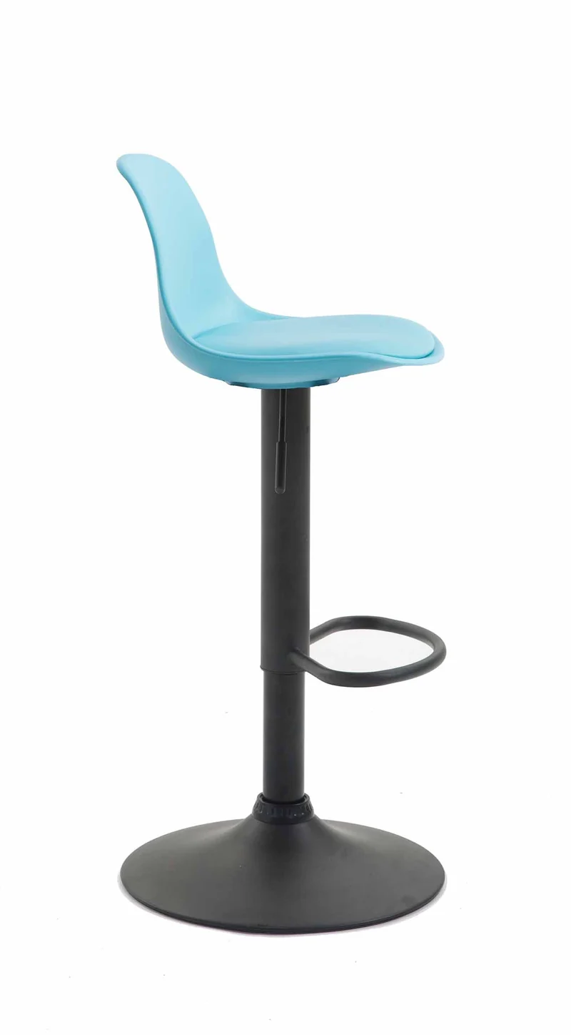 Tabouret de bar avec repose-pieds design moderne dossier en plastique et synthétique bleu pieds noir mat TDB10574
