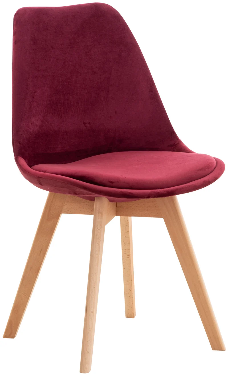 Chaise de salle à manger x1 design scandinave en velours bordeaux et pieds en bois clair 10_0002285
