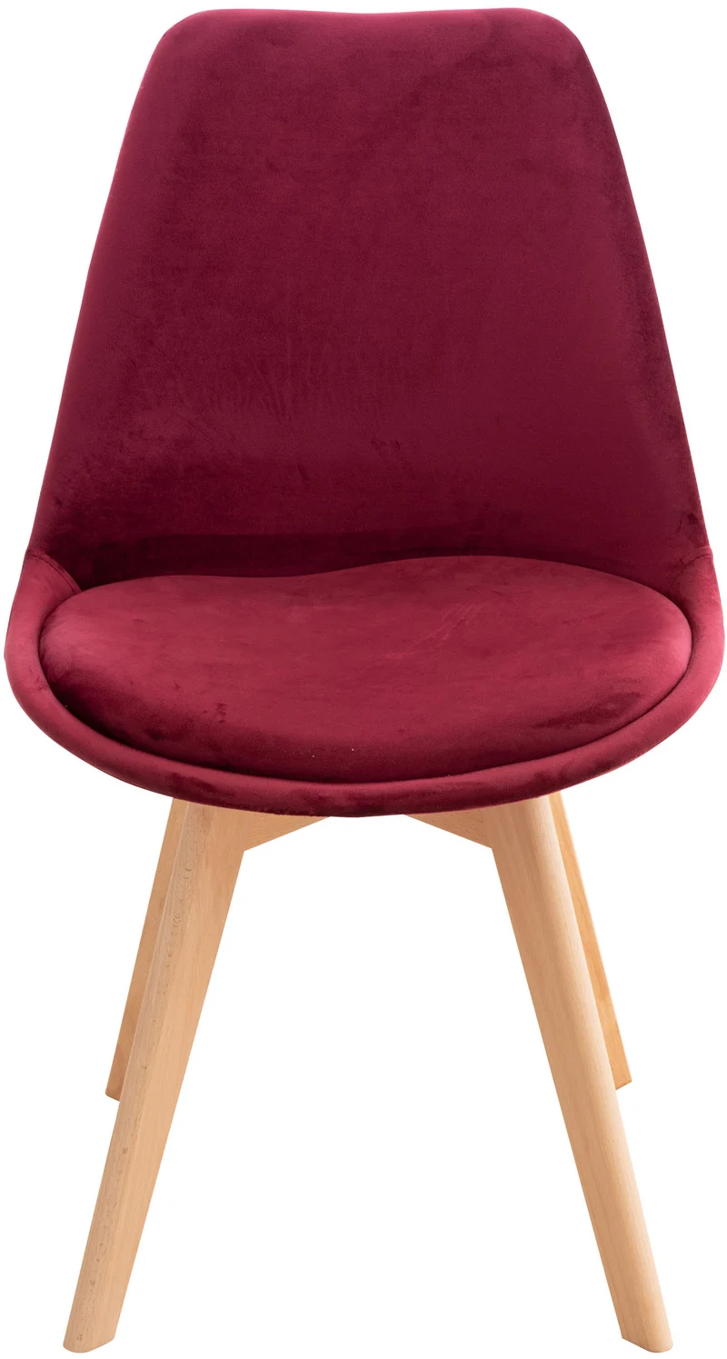 Chaise de salle à manger x1 design scandinave en velours bordeaux et pieds en bois clair 10_0002285