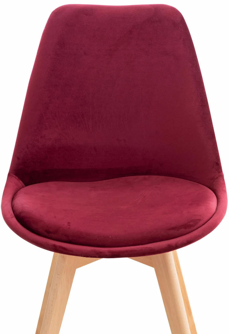 Chaise de salle à manger x1 design scandinave en velours bordeaux et pieds en bois clair 10_0002285