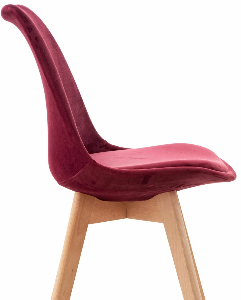 Chaise de salle à manger x1 design scandinave en velours bordeaux et pieds en bois clair 10_0002285