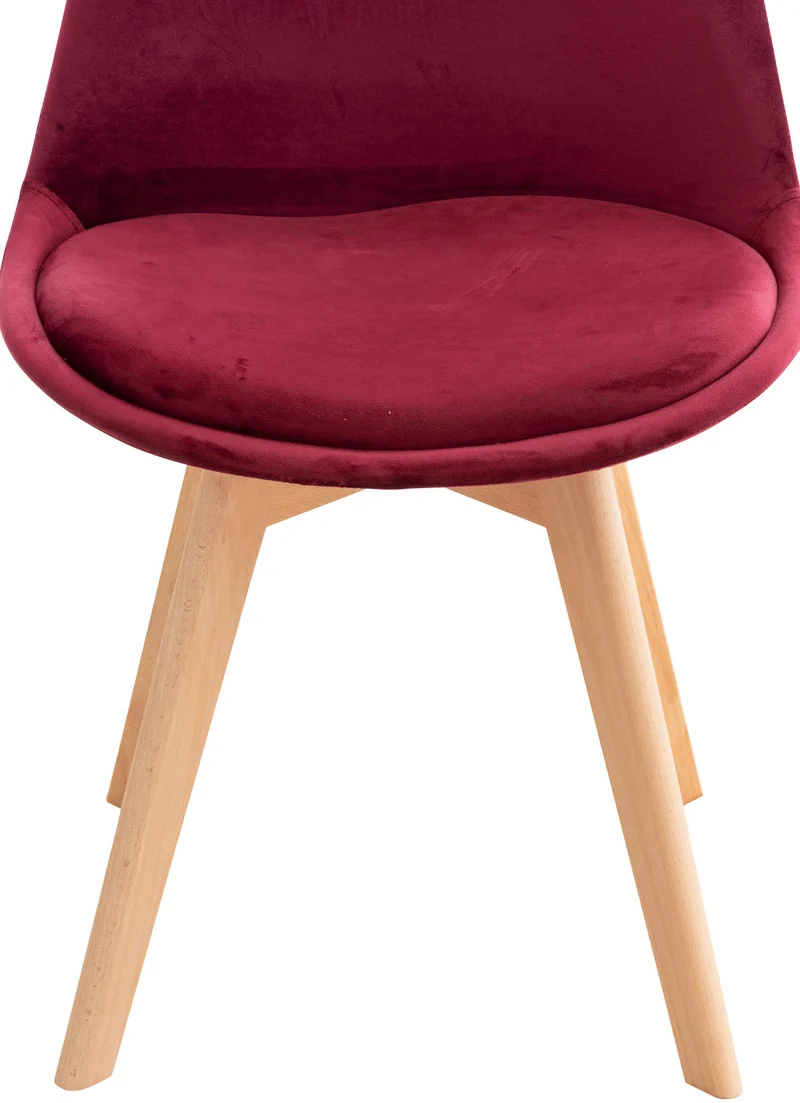 Chaise de salle à manger x1 design scandinave en velours bordeaux et pieds en bois clair 10_0002285