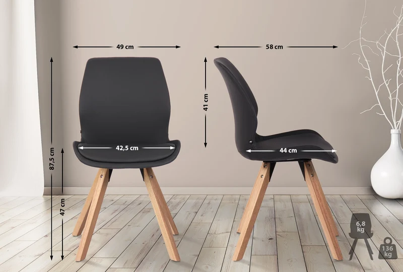 Lot de 2 chaises de salle à manger en synthétique noir style scandinave pieds bois CDS101135