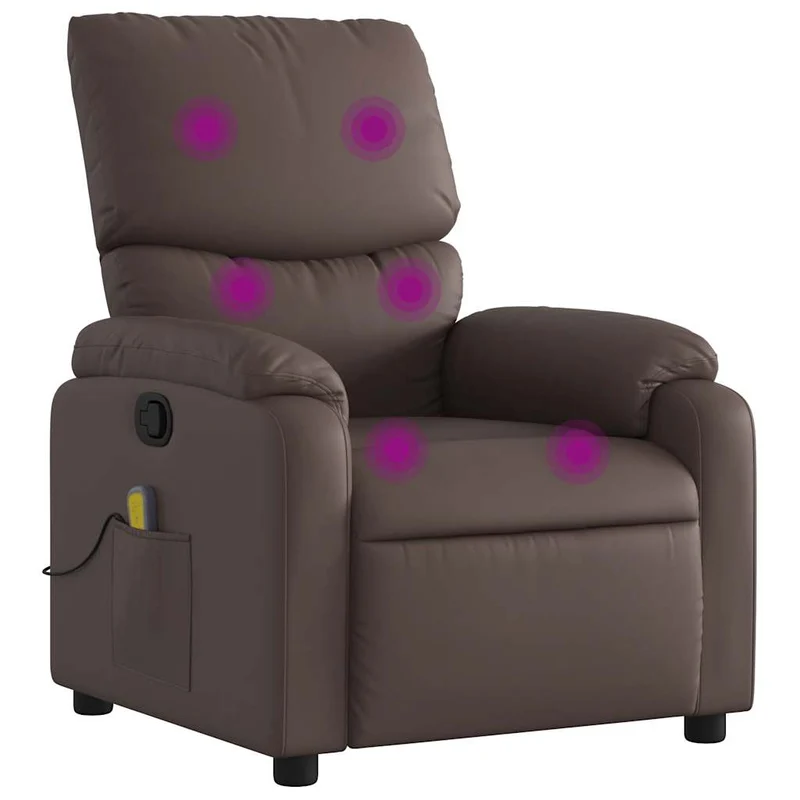 Fauteuil de relaxation TV fonction massage inclinable inclinaison manuelle en PVC marron DEC027002