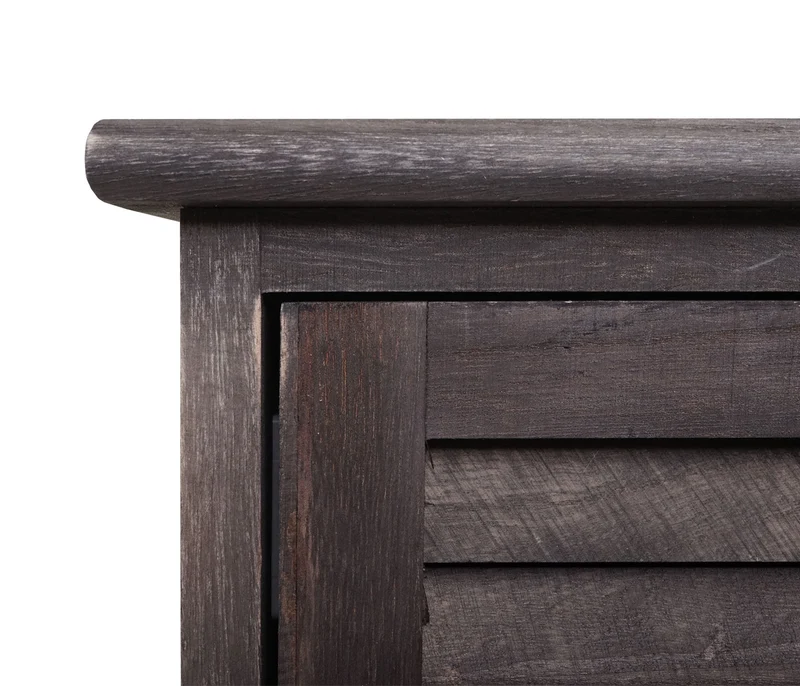 Commode de salle de bain 120x27x29 cm en bois massif style shabby gris-brun 1 porte et 2 paniers 04_0010383