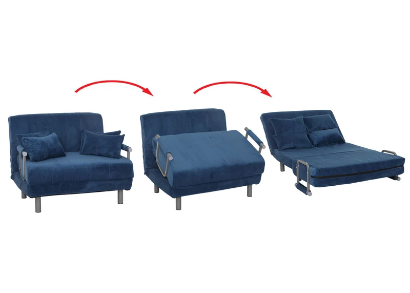 Fauteuil convertible canapé-lit avec accoudoirs rabattables couchage 190x100 cm en tissu velours côtelé bleu 04_0010008