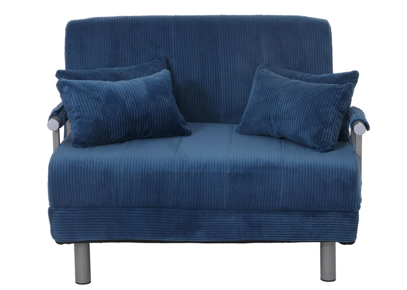 Fauteuil convertible canapé-lit avec accoudoirs rabattables couchage 190x100 cm en tissu velours côtelé bleu 04_0010008