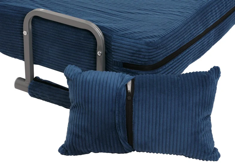 Fauteuil convertible canapé-lit avec accoudoirs rabattables couchage 190x100 cm en tissu velours côtelé bleu 04_0010008
