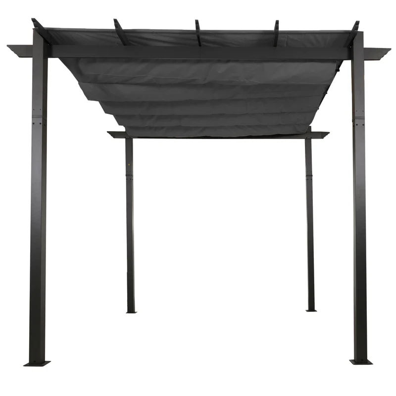 Pergola aluminium pavillon de jardin terrasse 3x3 m avec toit coulissant réglable structure 8 cm tissu polyester UV50+ anthracite 04_0009723