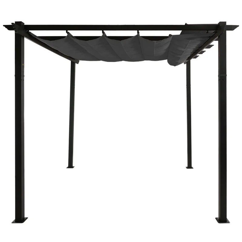 Pergola aluminium pavillon de jardin terrasse 3x3 m avec toit coulissant réglable structure 8 cm tissu polyester UV50+ anthracite 04_0009723