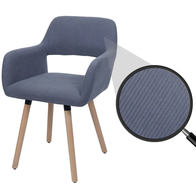 Chaise de salle à manger avec accoudoirs 80x56x53 cm en tissu velours côtelé gris foncé pieds bois hêtre 04_0009833
