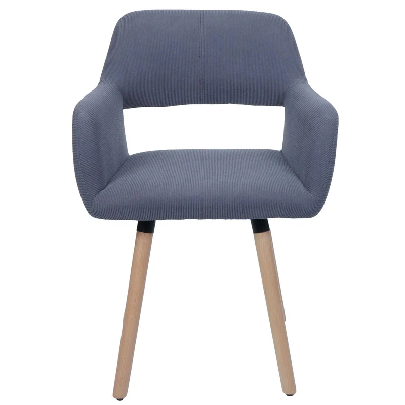 Chaise de salle à manger avec accoudoirs 80x56x53 cm en tissu velours côtelé gris foncé pieds bois hêtre 04_0009833
