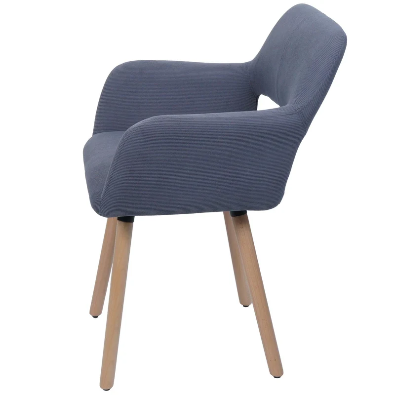 Chaise de salle à manger avec accoudoirs 80x56x53 cm en tissu velours côtelé gris foncé pieds bois hêtre 04_0009833