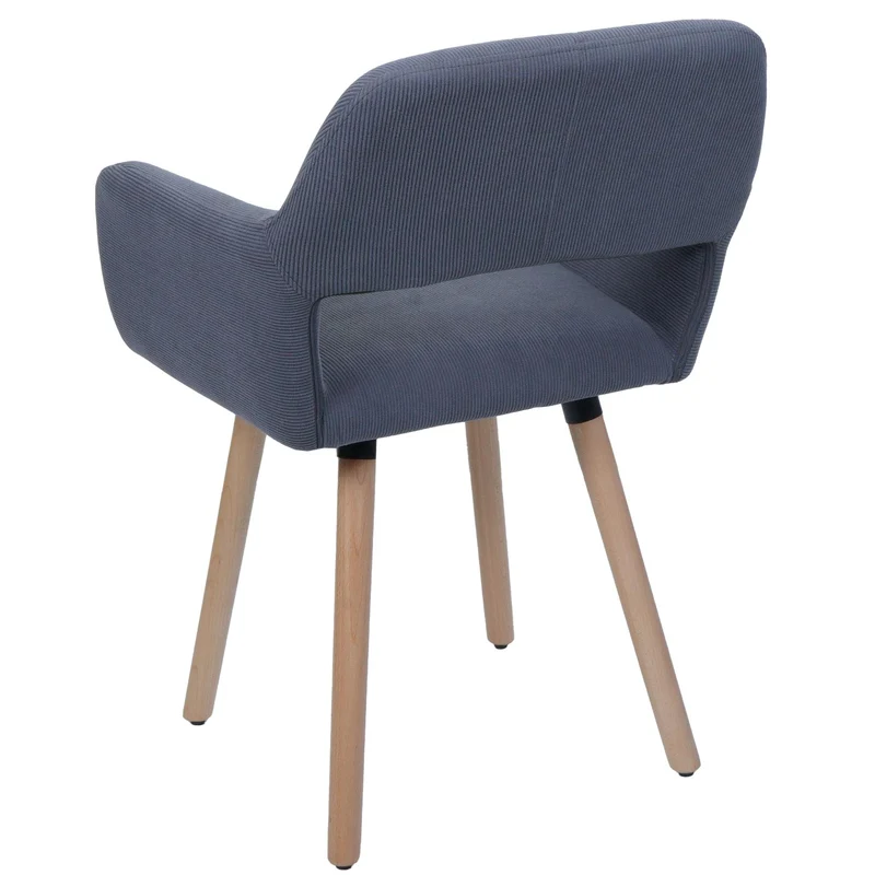Chaise de salle à manger avec accoudoirs 80x56x53 cm en tissu velours côtelé gris foncé pieds bois hêtre 04_0009833