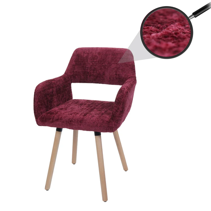 Chaise de salle à manger rembourrée avec accoudoirs en tissu chenille bordeaux pieds en bois de hêtre 04_0009842