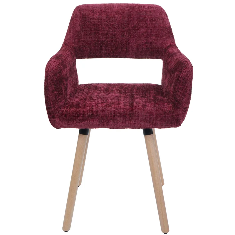 Chaise de salle à manger rembourrée avec accoudoirs en tissu chenille bordeaux pieds en bois de hêtre 04_0009842
