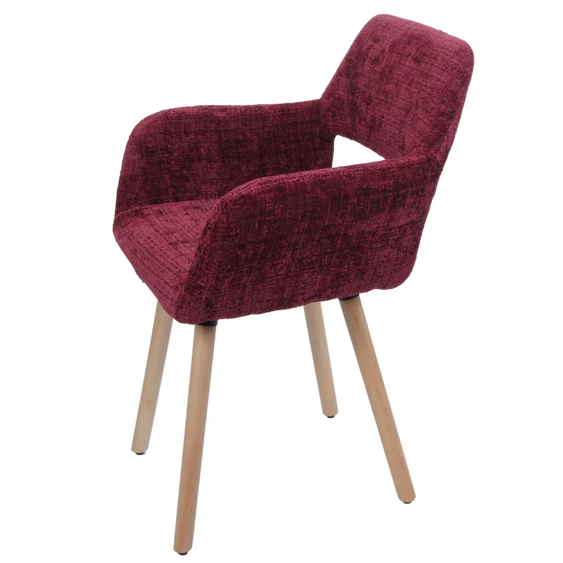 Chaise de salle à manger rembourrée avec accoudoirs en tissu chenille bordeaux pieds en bois de hêtre 04_0009842