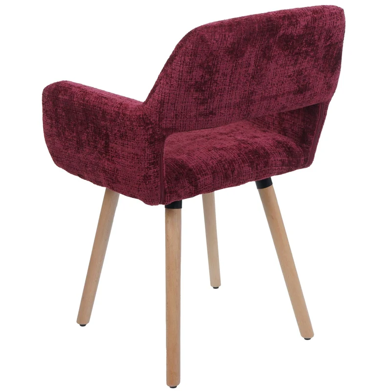 Chaise de salle à manger rembourrée avec accoudoirs en tissu chenille bordeaux pieds en bois de hêtre 04_0009842