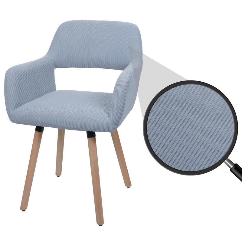Chaise de salle à manger avec accoudoirs 80x56x53 cm en tissu velours côtelé gris clair pieds bois hêtre 04_0009834