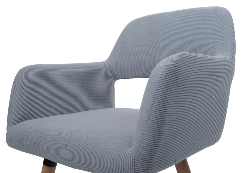 Chaise de salle à manger avec accoudoirs 80x56x53 cm en tissu velours côtelé gris clair pieds bois hêtre 04_0009834