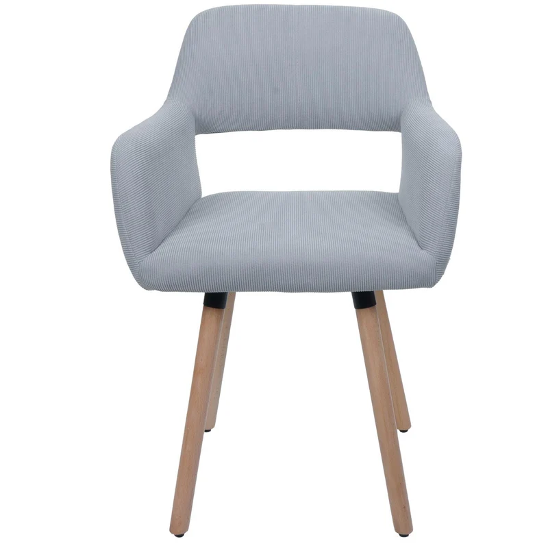 Chaise de salle à manger avec accoudoirs 80x56x53 cm en tissu velours côtelé gris clair pieds bois hêtre 04_0009834