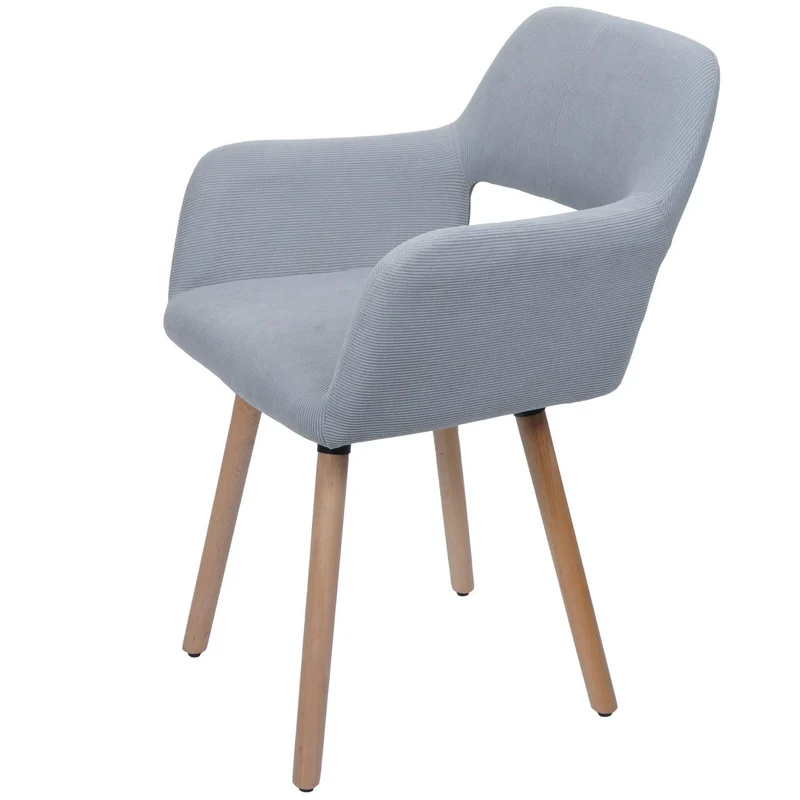 Chaise de salle à manger avec accoudoirs 80x56x53 cm en tissu velours côtelé gris clair pieds bois hêtre 04_0009834