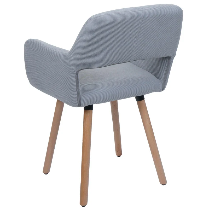 Chaise de salle à manger avec accoudoirs 80x56x53 cm en tissu velours côtelé gris clair pieds bois hêtre 04_0009834