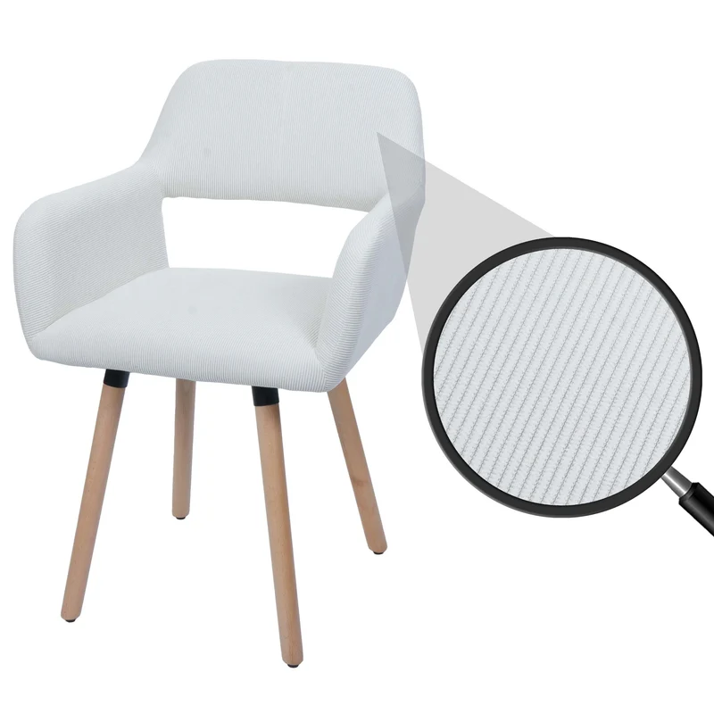 Chaise de salle à manger avec accoudoirs 80x56x53 cm en tissu velours côtelé crème pieds bois hêtre 04_0009835