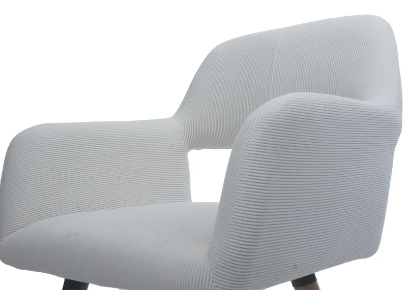 Chaise de salle à manger avec accoudoirs 80x56x53 cm en tissu velours côtelé crème pieds bois hêtre 04_0009835