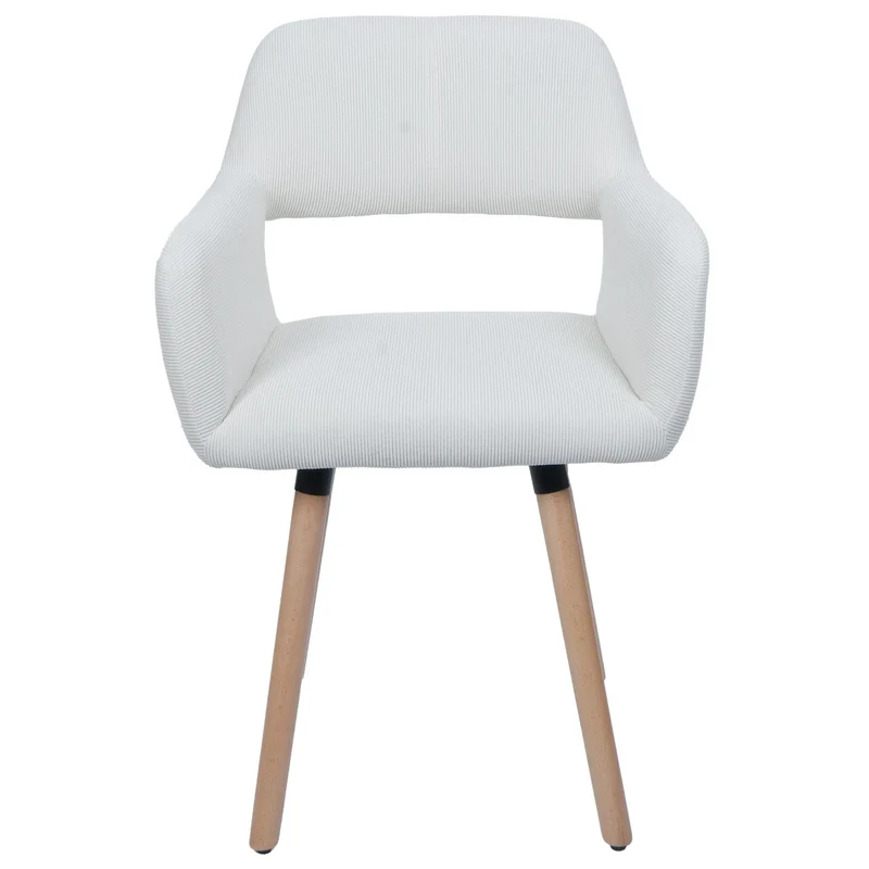 Chaise de salle à manger avec accoudoirs 80x56x53 cm en tissu velours côtelé crème pieds bois hêtre 04_0009835