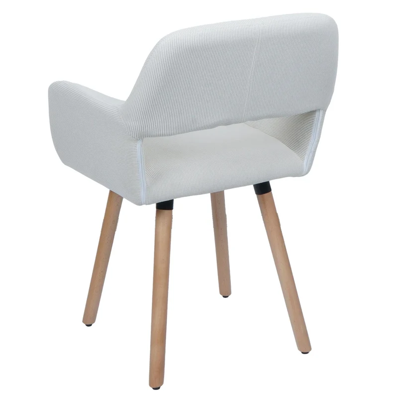 Chaise de salle à manger avec accoudoirs 80x56x53 cm en tissu velours côtelé crème pieds bois hêtre 04_0009835