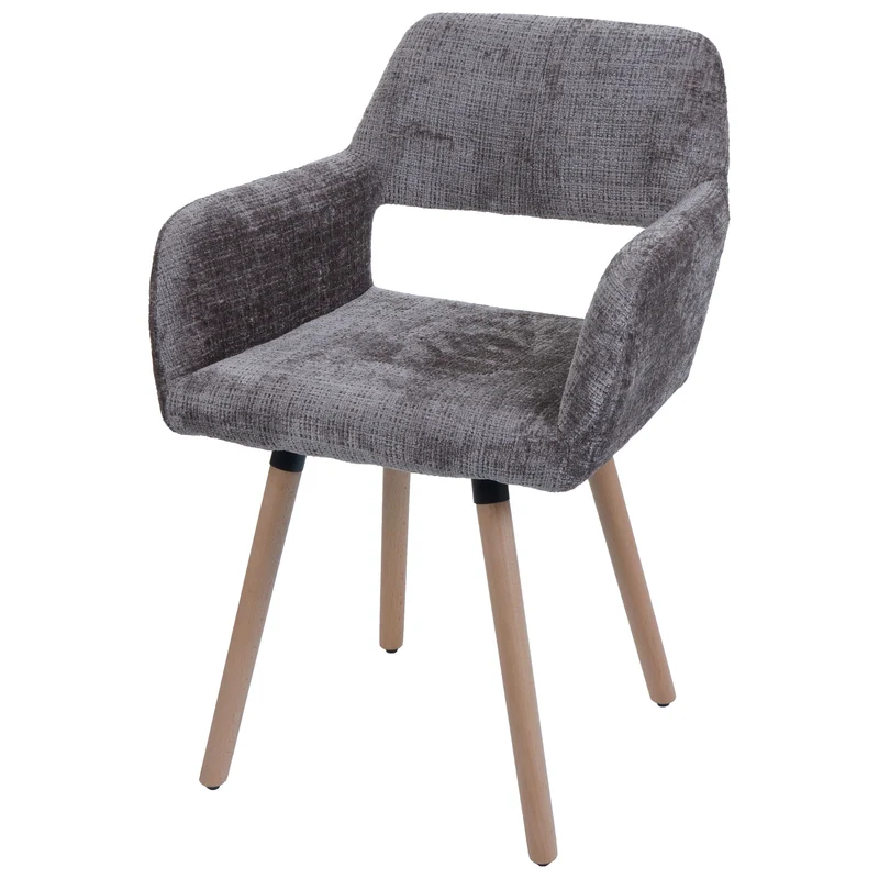 Chaise de salle à manger rembourrée avec accoudoirs en tissu chenille gris pieds en bois de hêtre 04_0009844