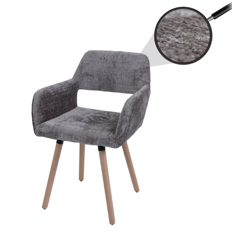 Chaise de salle à manger rembourrée avec accoudoirs en tissu chenille gris pieds en bois de hêtre 04_0009844