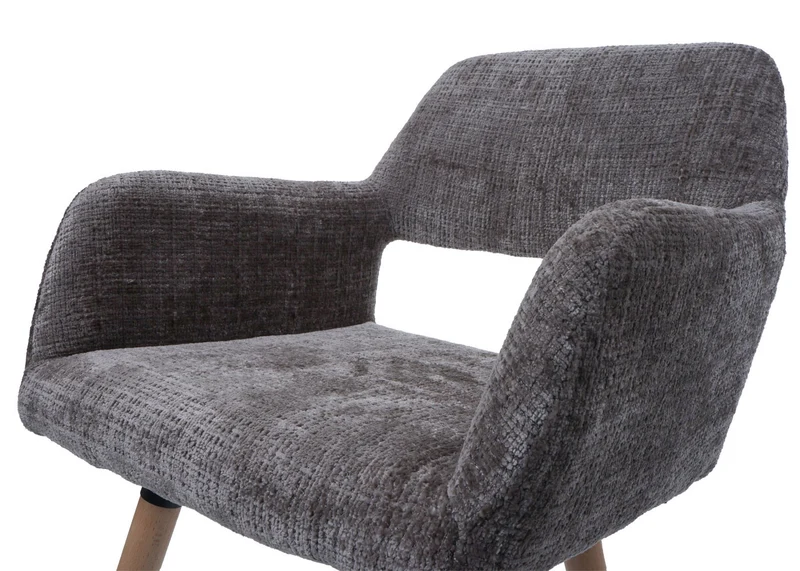 Chaise de salle à manger rembourrée avec accoudoirs en tissu chenille gris pieds en bois de hêtre 04_0009844