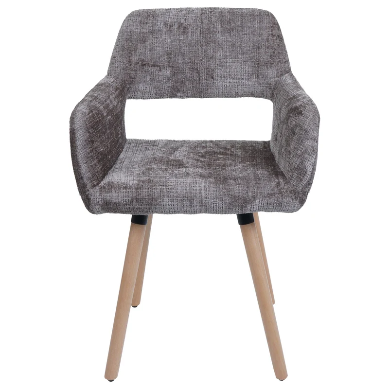 Chaise de salle à manger rembourrée avec accoudoirs en tissu chenille gris pieds en bois de hêtre 04_0009844