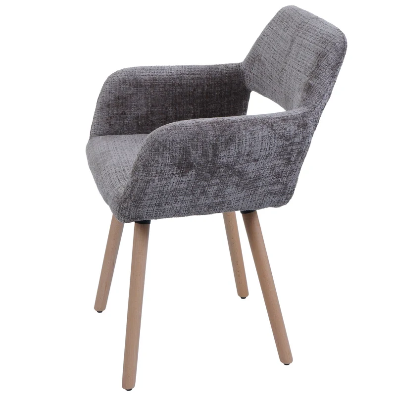 Chaise de salle à manger rembourrée avec accoudoirs en tissu chenille gris pieds en bois de hêtre 04_0009844