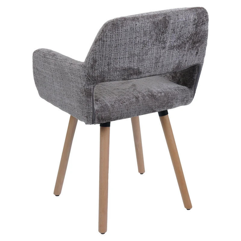 Chaise de salle à manger rembourrée avec accoudoirs en tissu chenille gris pieds en bois de hêtre 04_0009844