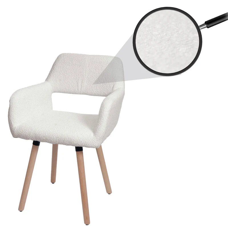 Chaise de salle à manger avec accoudoirs en tissu bouclé crème pieds en bois 04_0009862