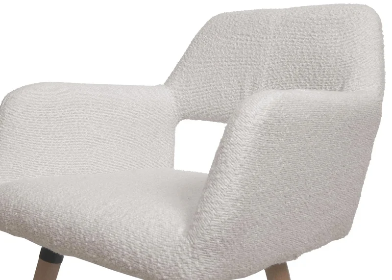 Chaise de salle à manger avec accoudoirs en tissu bouclé crème pieds en bois 04_0009862